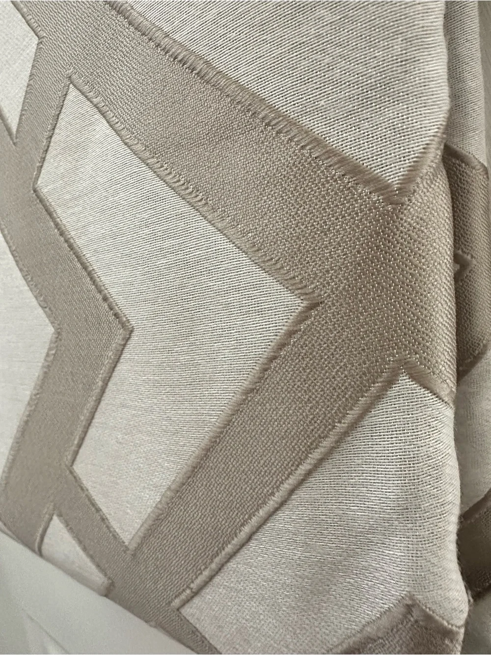 Geometric Luxury Jacquard Linen Curtain Panels Set of 2 Taupe Grey NWT